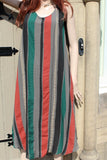 ladies italian wide stripe dress in khaki