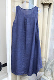 womens italian linen sleeveless dress with stripes in navy back view