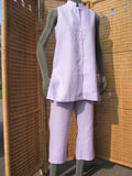 ladies sleeveless long linen tunic and linen cutoff pants