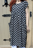 ladies italian linen dot dress with pockets in black