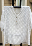 italian cotton gauze ladies mandarin collar muted spotty shirt top in beige