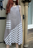 womens italian linen sleeveless dress with stripes in taupe