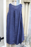 womens italian linen sleeveless dress with stripes in navy back view