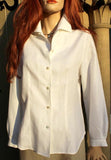 long sleeved shaped ladies linen blouse in white