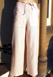 ladies pale pink classic loose-leg drawstring linen trousers
