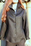long sleeved shaped ladies linen blouse in black