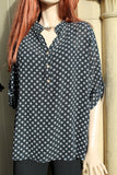italian cotton gauze womens mandarin collar muted spot shirt top in black