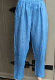 ladies italian fine linen pull on trousers in blue