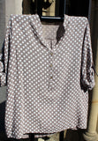 italian cotton gauze womens mandarin collar muted spot shirt top in taupe