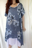 ladies italian linen double dress with slip and over tunic in denim blue