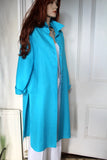 longer length ladies linen shirt or coat turquoise