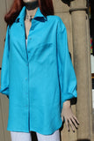 womens fine linen shirt, jacket, tunic in turquoise