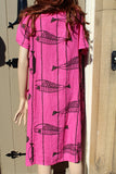 ladies italian linen fish print dress with pockets fuchsia