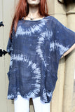 womens italian meshy cotton tie dye two pocket tunic navy