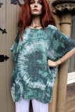 womens italian meshy cotton tie dye two pocket tunic  teal