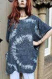 womens italian meshy cotton tie dye two pocket tunic black