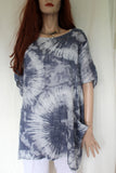 womens italian gauzey cotton tie dye two pocket tunic grey blue
