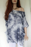 womens italian gauzey cotton tie dye two pocket tunic greyblue