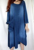 ladies italian cotton denim dress mid  blue denim