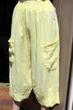 womens italian one size linen pull-on loose three-quarter pants in lemon