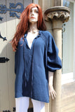 womens italian textured cotton tunic with long sleeves in navy