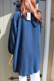 womens italian waffle cotton tunic with long sleeves in navy