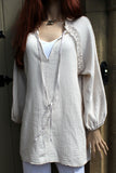 womens italian waffle cotton tunic with long sleeves in cream