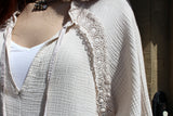 womens italian waffle cotton tunic with long sleeves in cream