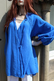 womens italian textured cotton tunic with long sleeves in electric blue