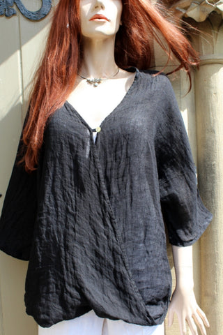Womens Italian Linen Gauzey Crossover Dolman Top (was £23)