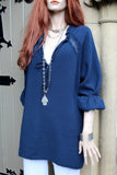 womans italian textured cotton  long sleeve tunic in navy