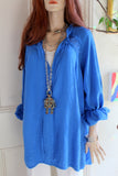 womans italian textured cotton long sleeve tunic in electric blue