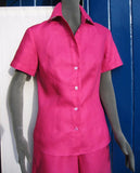 womens linen short sleeved fitted linen blouse