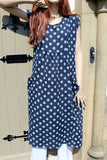 ladies italian linen dot dress with pockets in navy