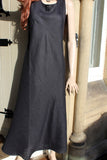 womens linen bias cut dress in black