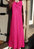 womens linen bias cut dress in fuchsia