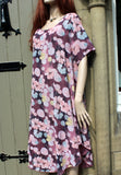 ladies italian meshy cotton floral loose kaftan style dress plum