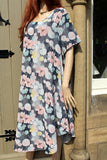 ladies italian meshy cotton floral loose kaftan style dress  grey