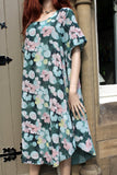 ladies italian meshy cotton floral loose kaftan style dress teal