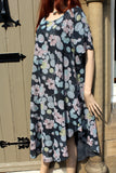 ladies italian meshy cotton floral loose kaftan style dress charcoal