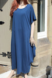 ladies italian plain cotton crepe jersey lounging dress navy