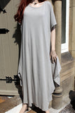 ladies italian plain cotton crepe jersey lounging dress stone