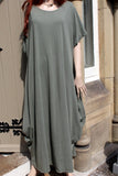 ladies italian plain cotton crepe jersey kaftan dress olive