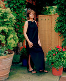 womens sleeveless linen dress with long side slits