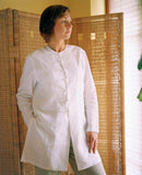womens linen mandarin-style long sleeve jacket with toggle fastening