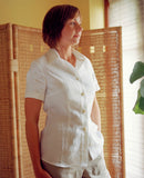 womens linen short sleeved fitted blouse