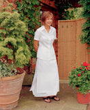 womens linen short sleeve fitted blouse and linen double skirt