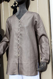 womens linen v neck button through tunic or jacket khaki