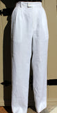 unisex white linen high rise trouser with belt loops