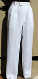 unisex white linen high rise trouser with belt loops